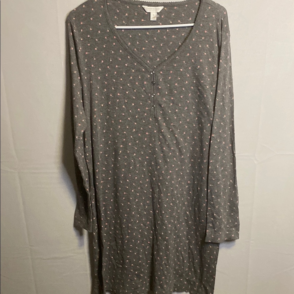 Charter Club Gray Top with Pink Floral Pattern